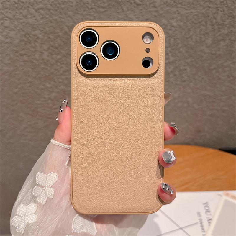 Lychee Pattern Leather TPU Frame Shockproof Case For iPhone 17 Air 16 15 14 Plus 13 12 11 17Pro Max 16E Solid Color Cover