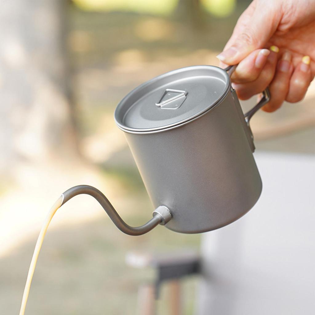 Water Kettle Portable 111ml Grade Titanium Pour Over Coffee Kettle Gooseneck Spout Folding Handle For Camping Hiking Travel