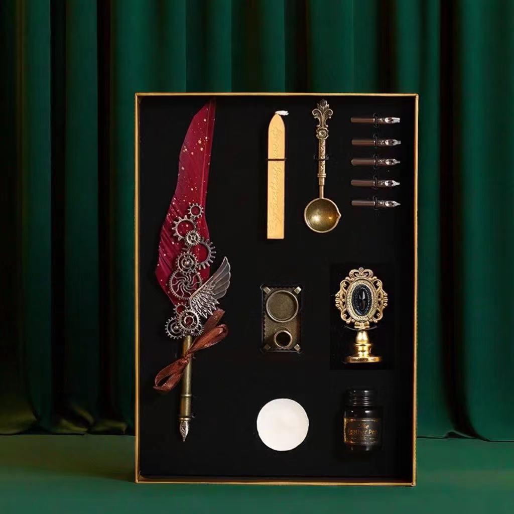 Harry Potter Gold-Sprinkled Fountain Pen Set - Retro Dip Quill Gift