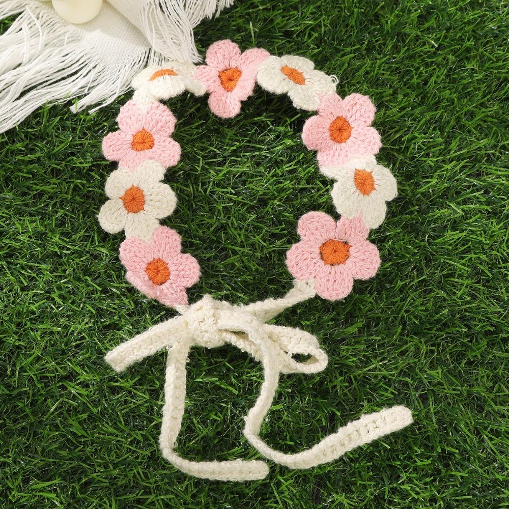 Floral Pattern Crochet Floral Hair Bands Knit Design Hair Scarf French Knitted Bandana Women
