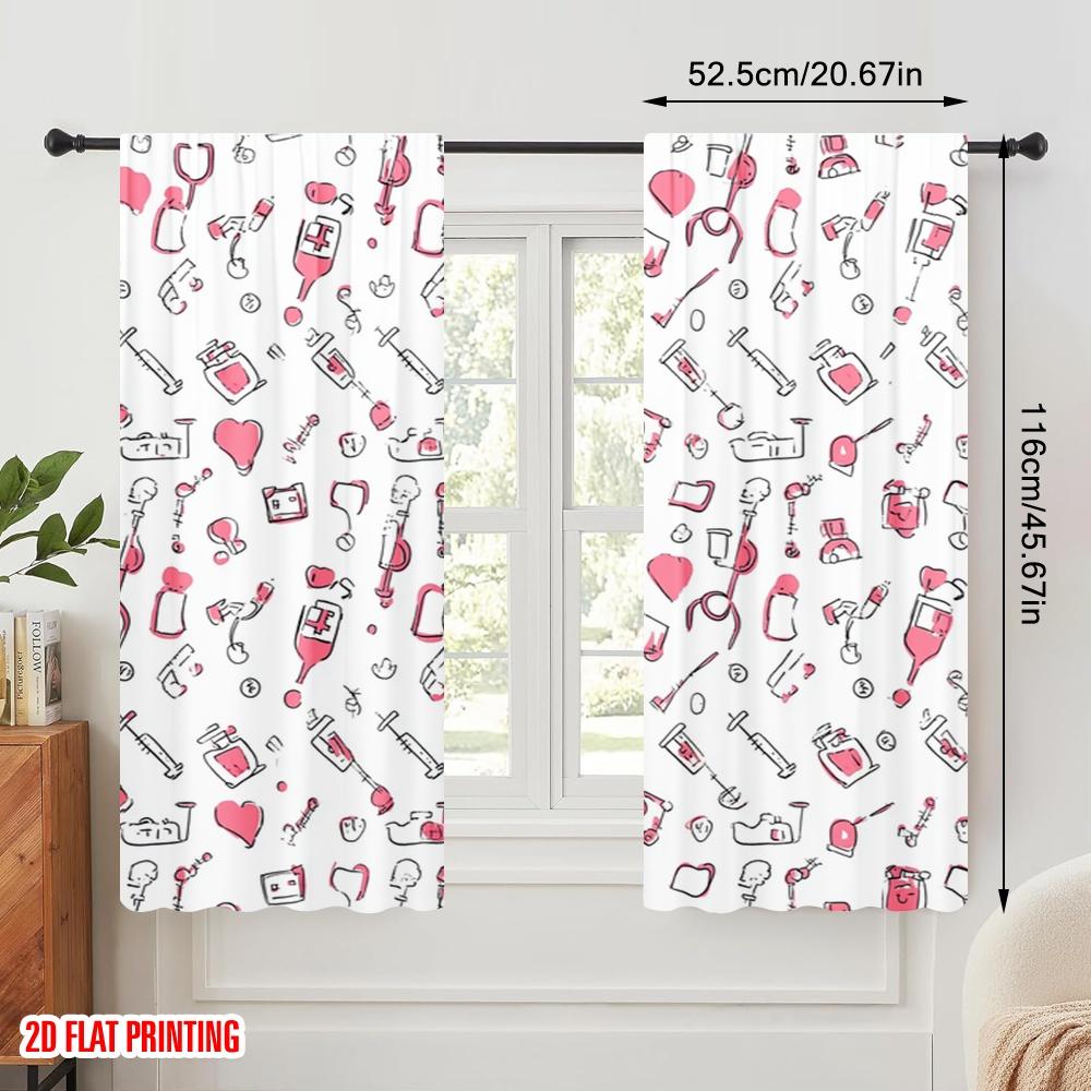 2pcs,2D plane printing Popular Curtains Hospital Medical Polyester (without rod) Outdoor Decorations Ldeal for Bedroom Living