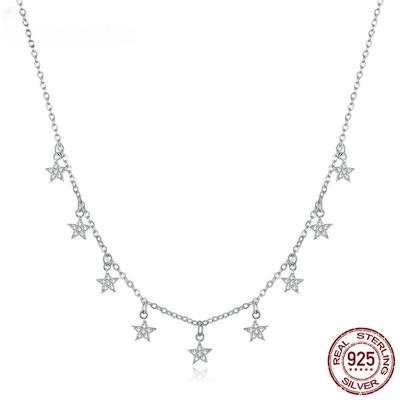 S925 Prata Esterlina Estrelas Empilháveis Gargantilha Colar Corrente Curta Colar para Mulheres Casamento Noivado Jóias Finas