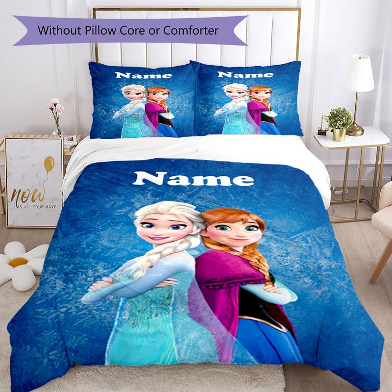 3pcs Custom Name Elsa Bedding Set Duvet Cover Closure Includes 1 Duvet Cover & 2 Pillowcases, Soft and Comfortable for All Seasons.