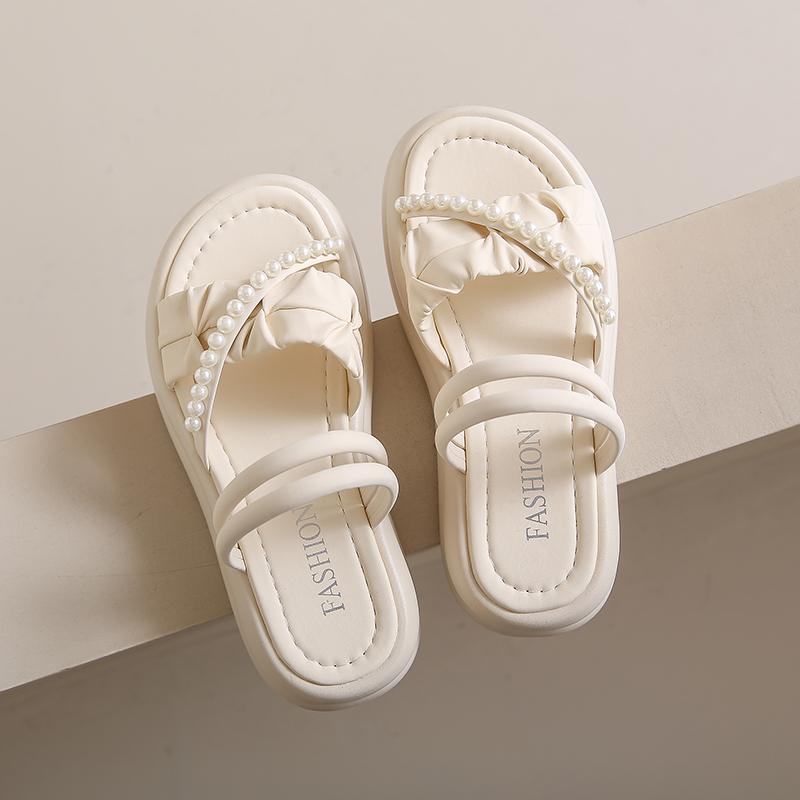 Fashion Aphixta 4.5cm String Bead Sweet Sandals Slip On Women Shoes Two Way Wear Casual Summer Zapatos Mujer Wedges Woman Sandal Size 41