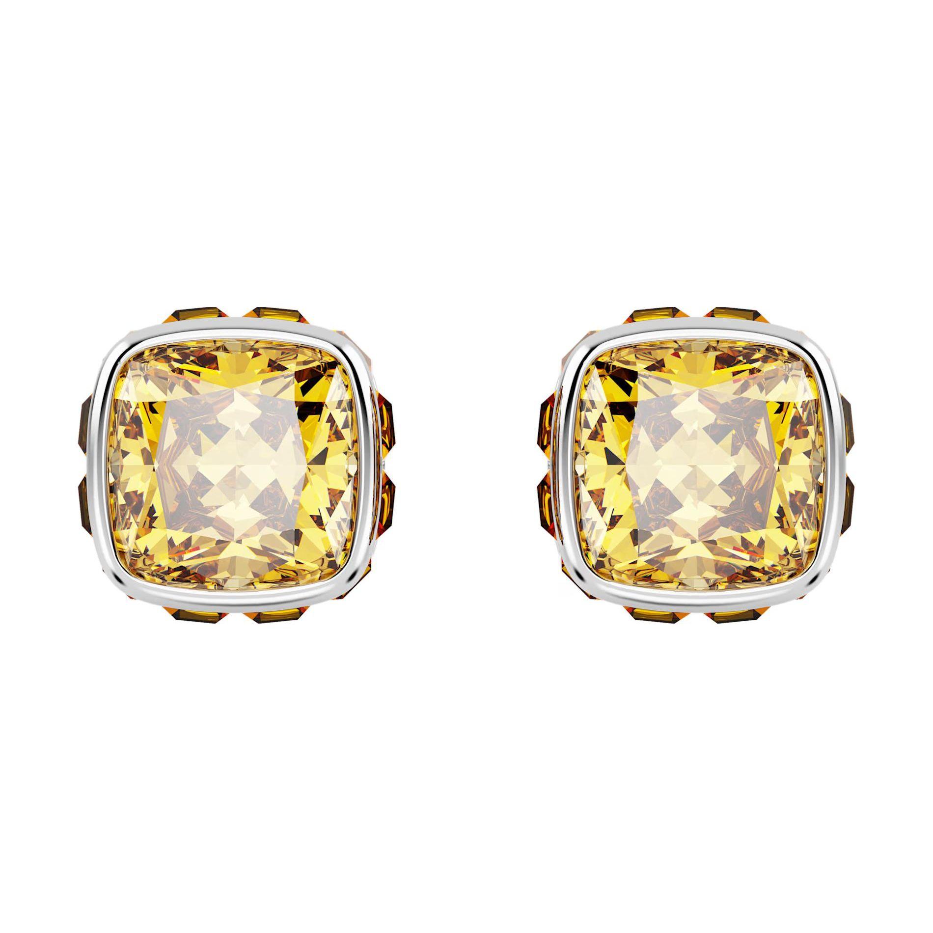 Swarovski Birthstone Square Cut Cubic Zirconia Rhodium Plated Crystal Stud Earrings Yellow Women earrings 5660802 Box (Random Color)