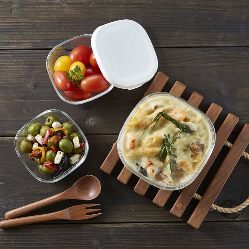 HARIO Heat-resistant glass storage containers, set of 6, water capacity 250/600ml, off-white, made in Japan KST-2012-OW