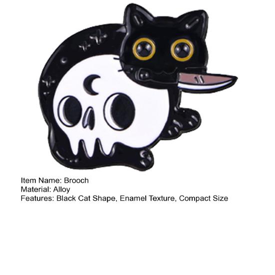 Enamel Craft Brooch Halloween Cartoon Black Cat Skeleton Shape Alloy Badge Compact Size Lapel Pin Easy To Fall Off Accessory