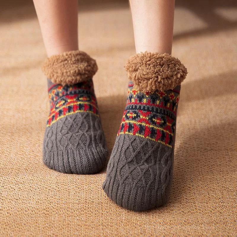 Indoor Winter Slippers Socks Men's Floor Socks Home Bedroom Sleeping Socks Non-slip Knitted Adult Plus Fleece Warm Carpet Sox