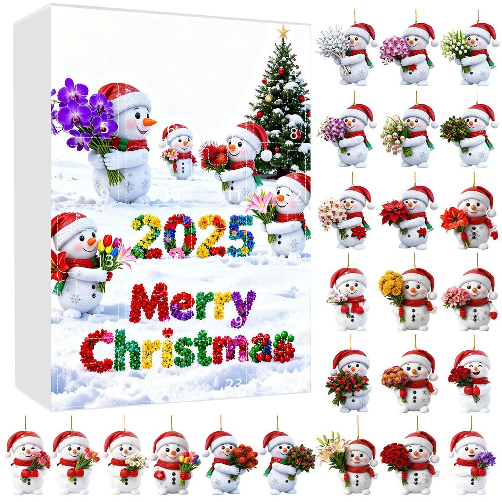 Christmas Countdown Calendar With Snowman Acrylic Ornaments For Holiday Gift Exchange
