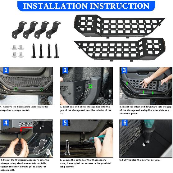 Z8 Metal Front Door Storage Box Pockets Fit Jeep Wrangler JL JLU 4XE 2018-2024 & Gladiator JT -2024 Interior Door Side Ert Organizer Molle Panels