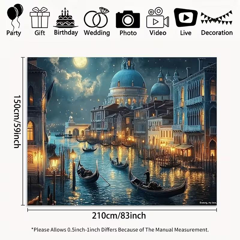 2D Flat Printing Night Venice Canal Backdrop for Italy Vacation Photoshoot