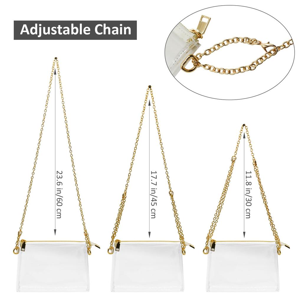 Enkrio Vinyl Crossbody with Shoulder Stadium Approved Waterproof Stylish for and School Chain Bag, Bag, Clear, Chain, Bag, PVC, Pouch, Women, Pool,