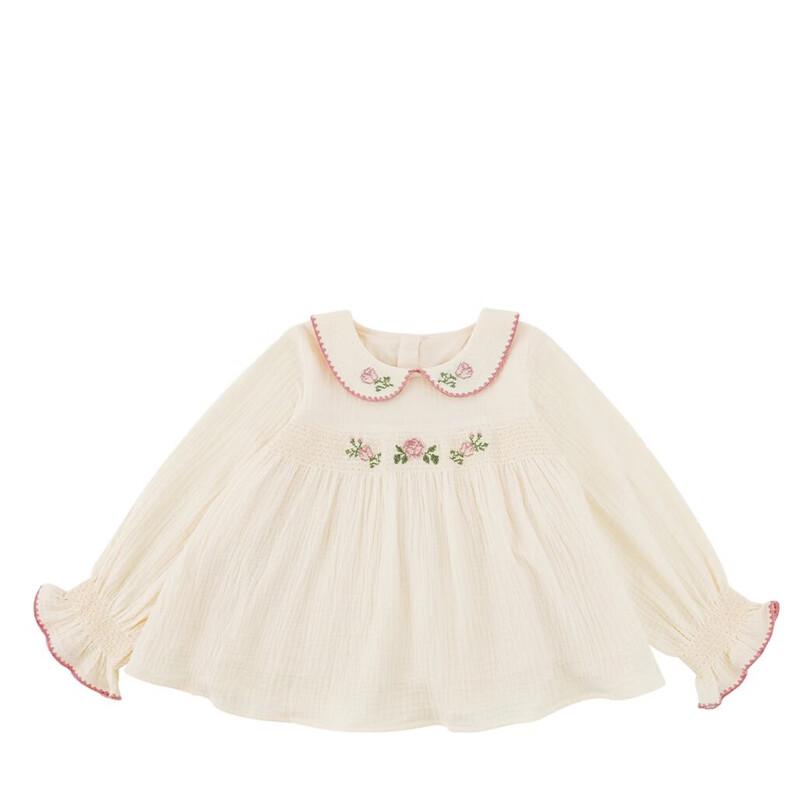 Girls' Doll Collar Floral Cotton Shirt