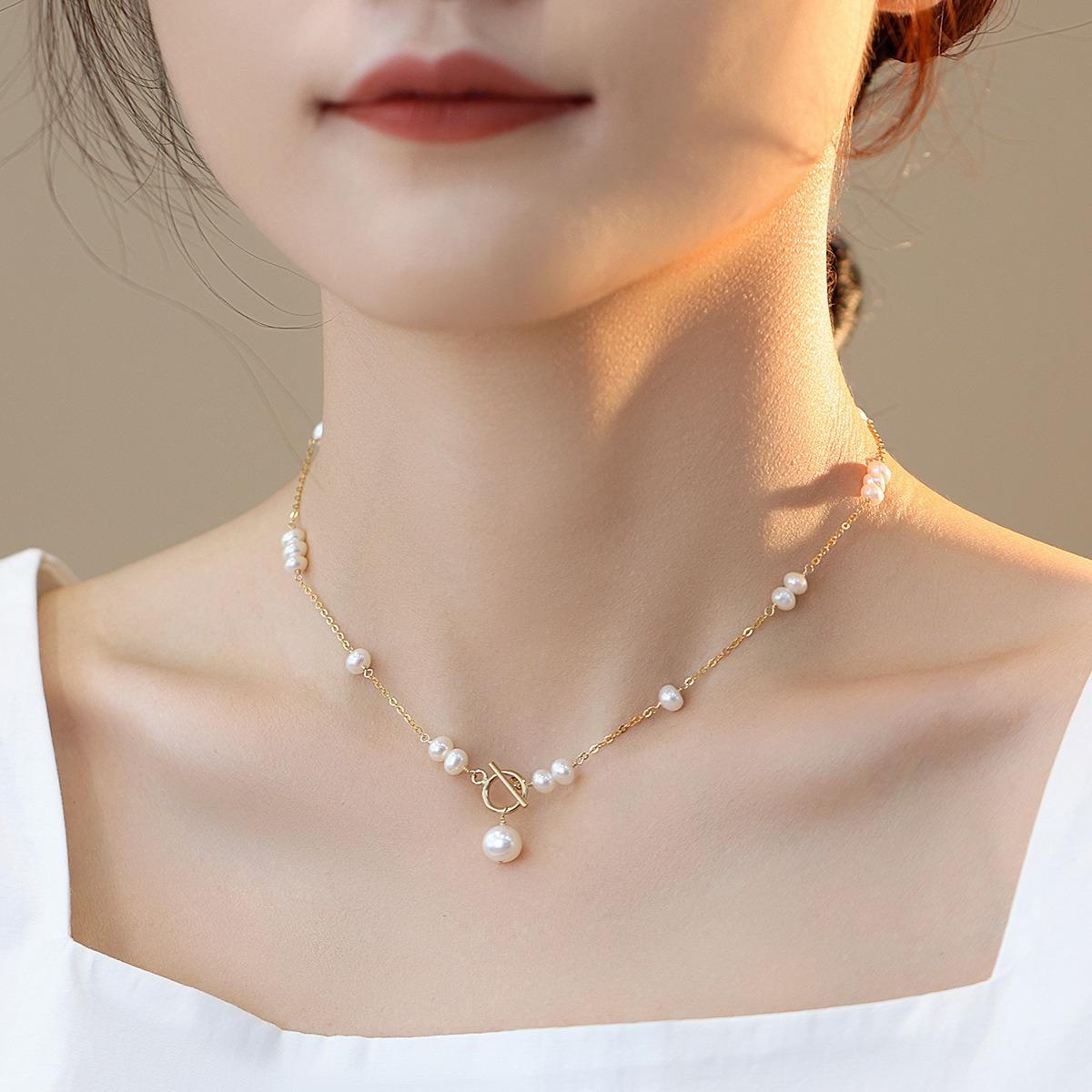 

100% Натуральный Пресноводный Жемчуг 14K Позолоченная Модная Женская Короткая Цепочка-Чокер Никогда Не Тускнеет Подарки на День Рождения