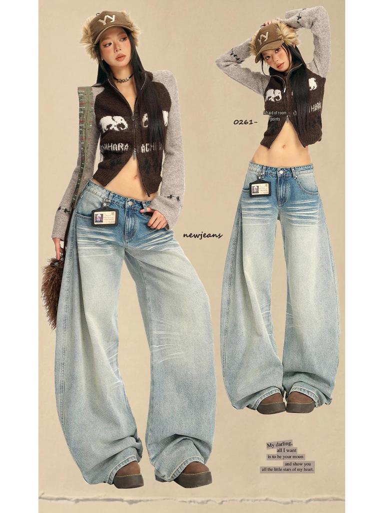 2025 Autumn Light Wash Low Rise Straight Wide Leg Jeans