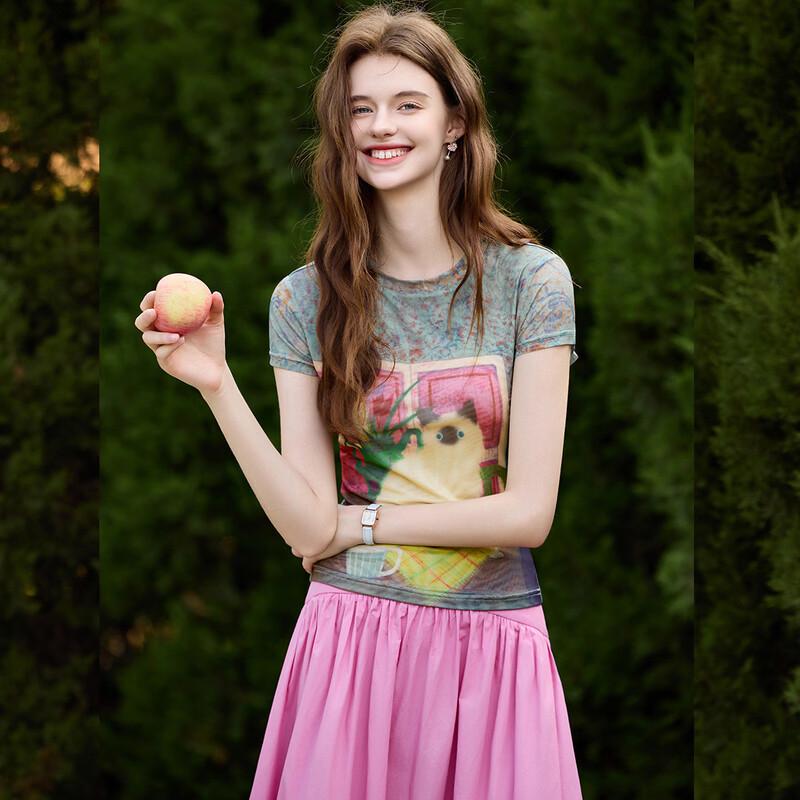 Women's Floral Print Short Sleeve Round Neck T-Shirt