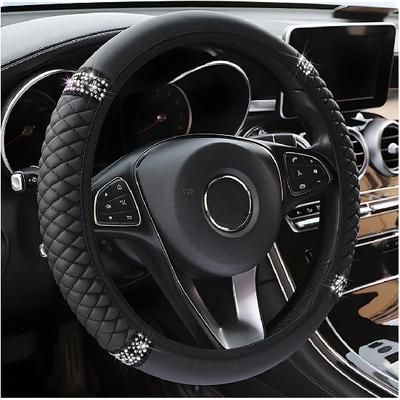 Potah volantu Bling Car, 15palcový kamínky měkký kožený chránič volantu, třpytivý křišťálový diamant pro ženy, dívky, auto
