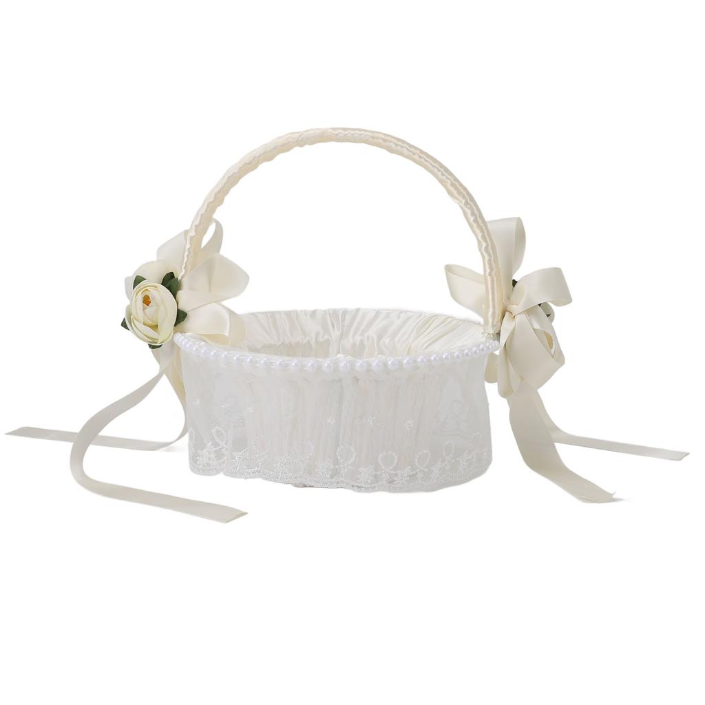 Flower Girl Basket Romantic Elegant Lightweight Hand Woven Wedding Flower Basket for Bride 5800