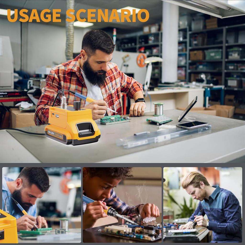 Cordless Soldering Station for Dewalt 20V Max Battery - Electric Digital LCD Display Soldering Iron Station Fast Heating Up Soldering Station for