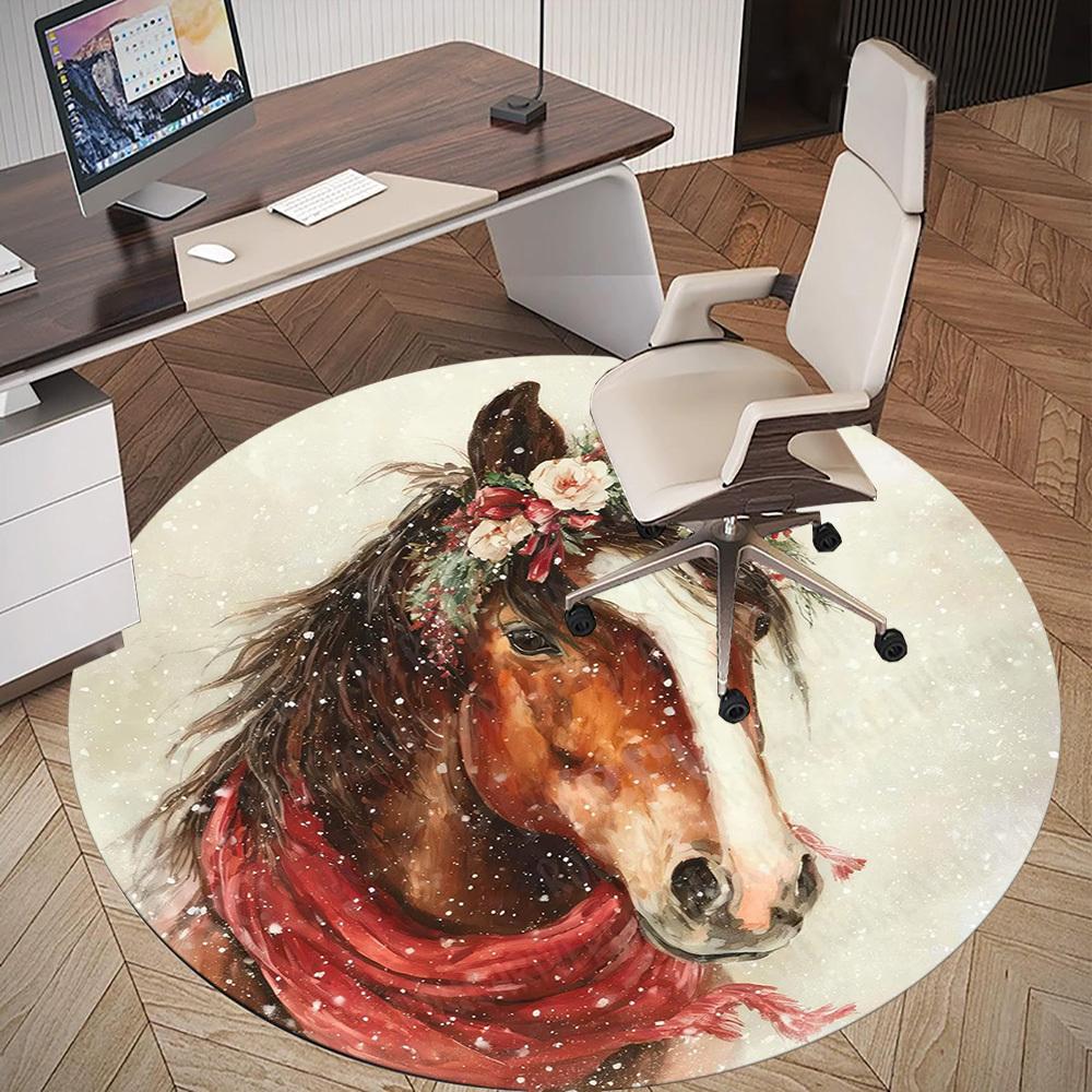 1PC horse snowflake Office Round Area Rug, Under Office Chairs Bedroom Living Room Home Decor,Carpet for Office, -1110238