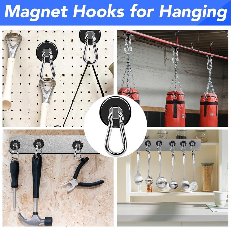 1/6Pcs Strong Magnetic Hooks with Swivel Carabiner Hook for Hanging Toolbox Grill Cabins Kitchen Refrigerator Hanger Supplies