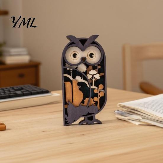 Artistic Owl Ornaments for Entrance Multi Layer Wooden Figurine, 3D Layered Crafts, Creative Wood Decorative Animal Statues Carving Home Bedroom