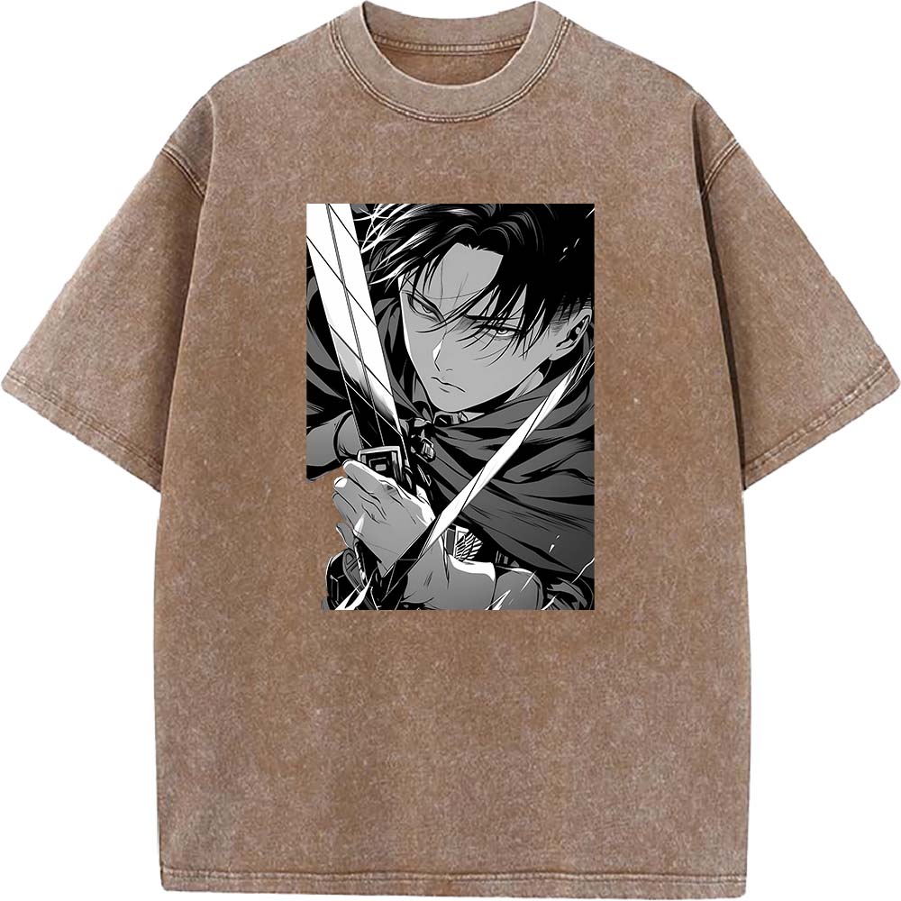 Levi Ackerman Manga Print T Shirt Attack On Titan Streetwear Men Women High Quality Cotton T-shirts Harajuku Retro Washed Tshirt
