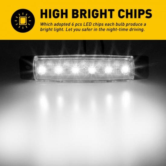 10X White 6 LED 12V Side Marker Lights Indicators for Truck Trailer Bus Lorry K