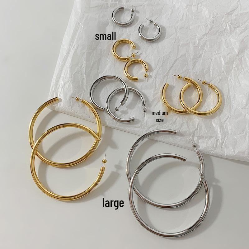 2024 European & American Minimalist Gold-Tone C-Shaped Hoop Earrings for Women