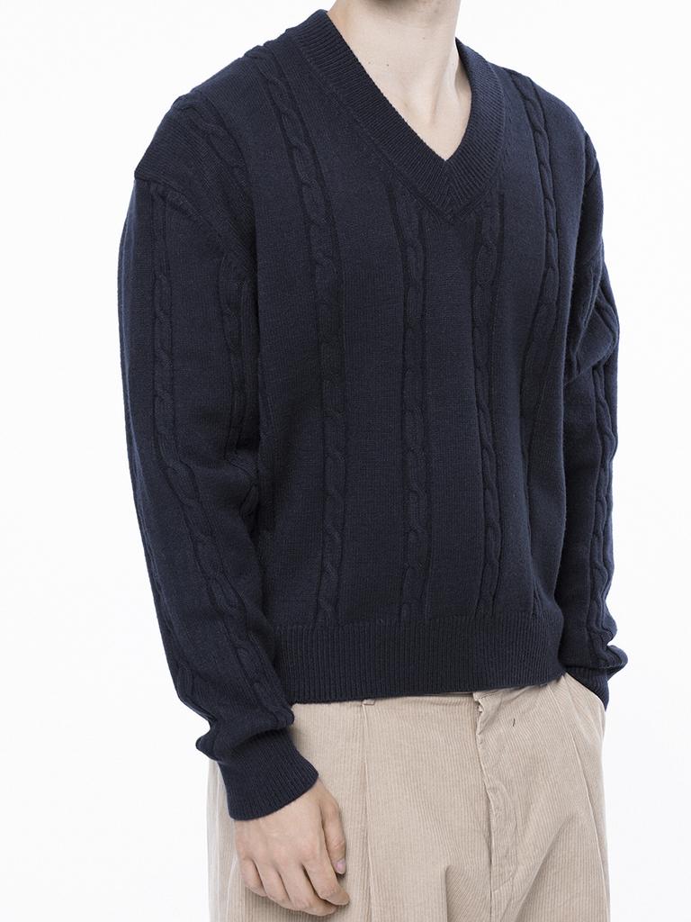 Chaenseseunoi Dense Cable V-Neck Kint - Navy /M243Tp07Ny