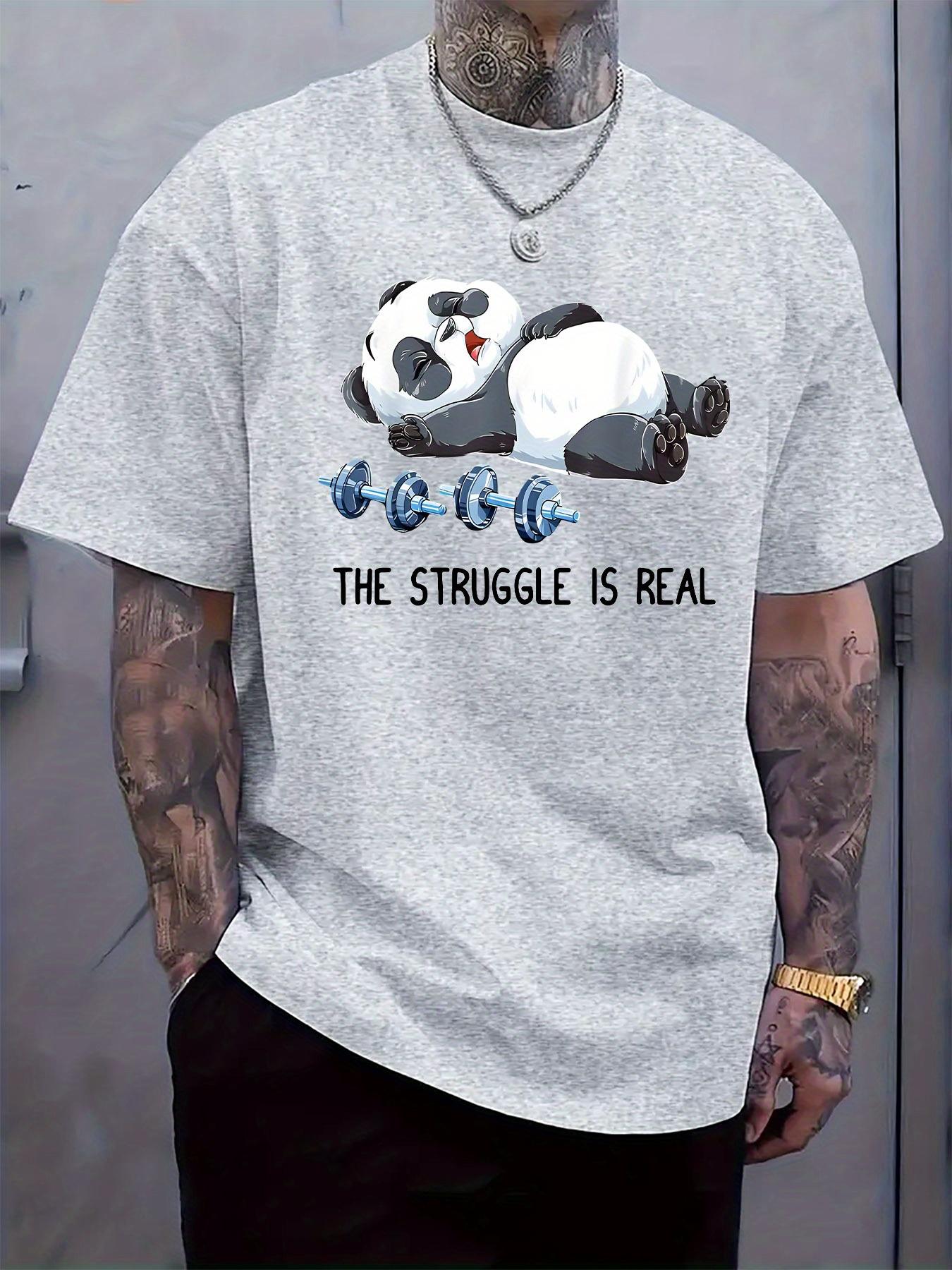 

Casual Crew Neck T-shirt with Panda Fitness Struggle Print S
