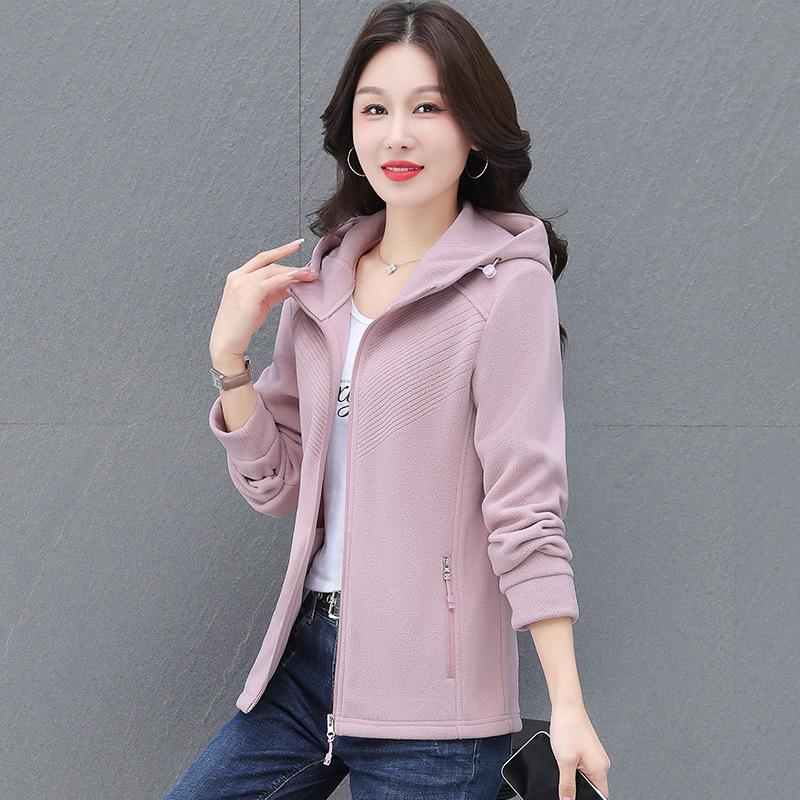 

Женская флисовая куртка-свитер на молнии осень/зима 2024 года — уютный, модный кардиган 4XL (77-85 kg) розовый