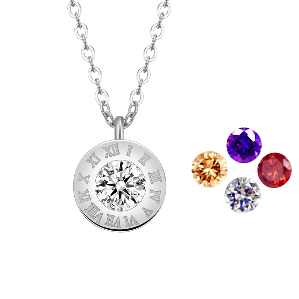 

Набор из 4 камней-талисманов с римскими цифрами и бриллиантами CZ, хирургическая нержавеющая сталь, металл, розовый, простой [Галант] (Цирконий) Ожерелье, Цвета, Февраль, Апрель, Июль,