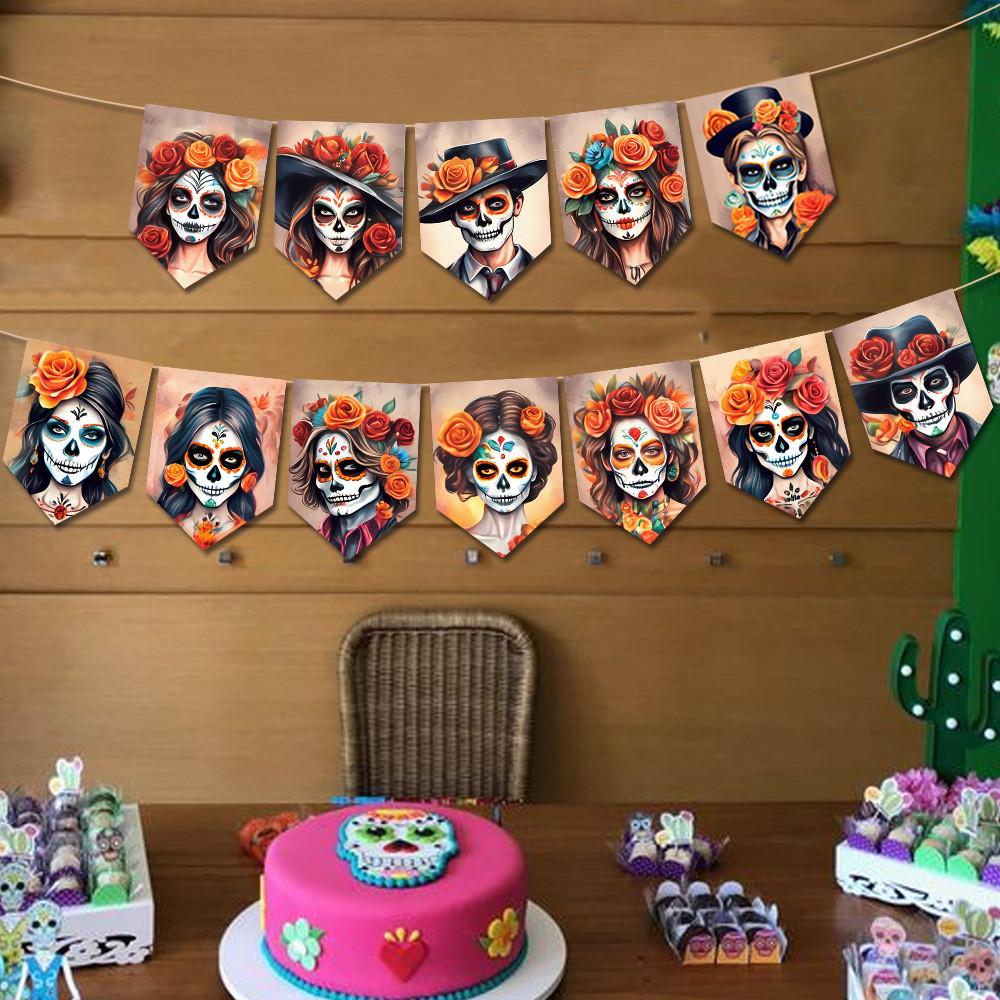 Muertos De Día Skeleton Banners For Venue Decoration Paper Party Props Supplies