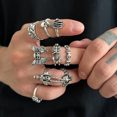 Vintage Halloween Totenkopf Ring für Männer Hip Hop Persönlichkeit Punk Stil Ring Set Herrenschmuck