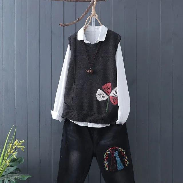 Literarische kurze Strickweste Damen ärmelloser Pullover Wollweste Pullover Bottoming Shirt Pullover Weste