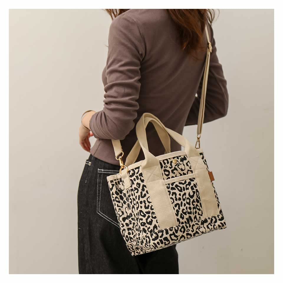 Altro Rose Women's Tote Bag, Canvas, Small, Lightweight, Multi-Storage, 2-Way Shoulder Bag, 250043, Leopard Print