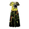 Women's Summer Loose Crewneck Sunflower Print Short Sleeved Large Swing Dress With Pocket
