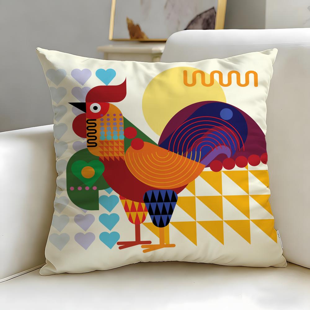 Classic Art Theme Rooster Doodle Art Cushion Cover Soft EasyWash Pillow Case Versatile for Couch Bed Travel and Office
