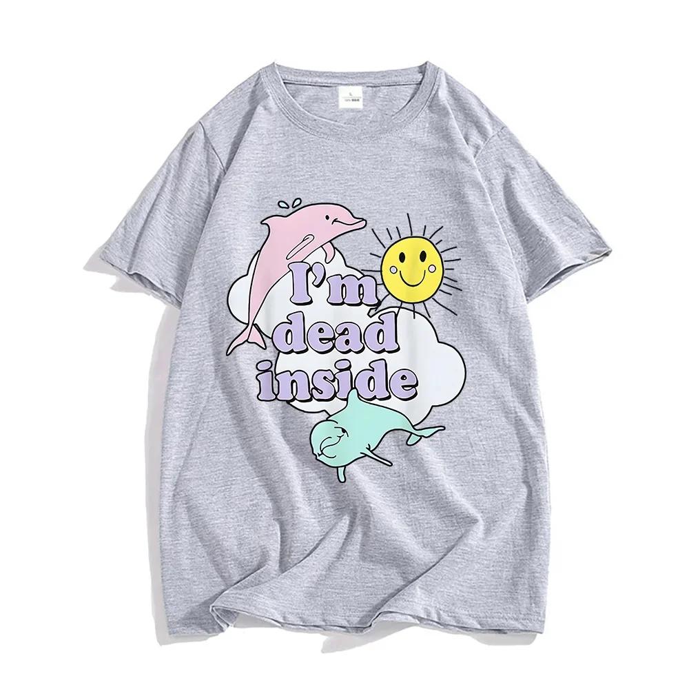 Fashion pattern mens printed 100 cotton Tshirt with dolphin and sunshine pattern stylish and relaxed style Tshirt S