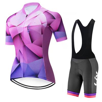 Damski zestaw odzieży sportowej do kolarstwa Letni Krótki Top do Kolarstwa Szosowego Spodenki do Kolarstwa Szosowego Szybkoschnąca Koszulka Rowerowa Spodenki na Szelkach