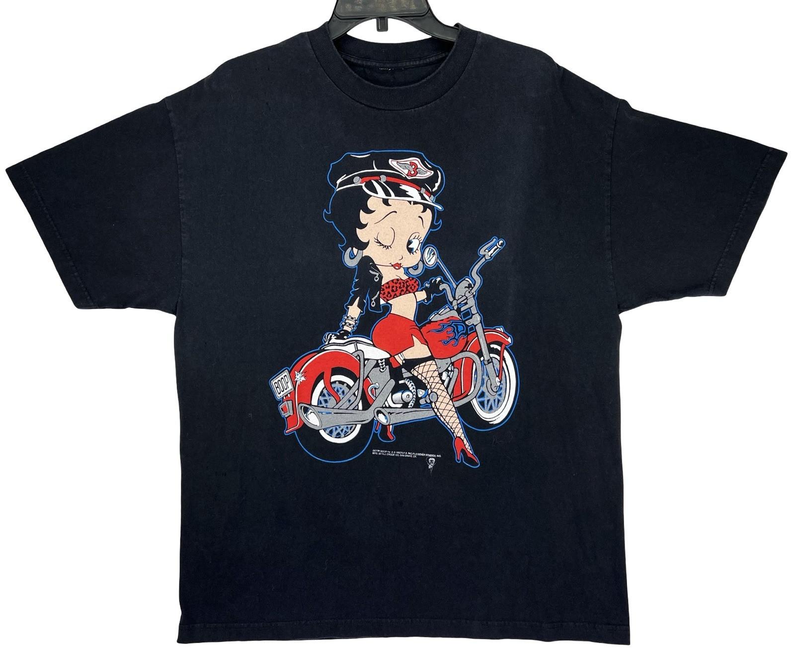 Vintage 90s Betty Boop Biker Chick Motorcycle Black Harley T Shirt Large 1992 Unisex T-Shirt XXXL