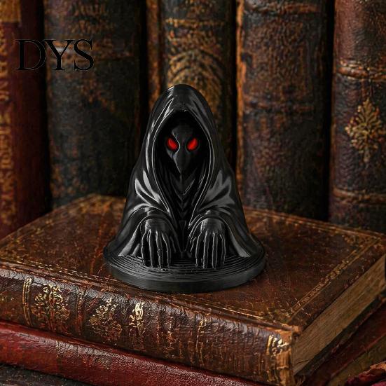 Herní police Displays Halloweenská postava ducha v plášti s červenýma očima, 3D tištěná matná kreativní dárky Černá gotická ozdoba na stůl skříňku