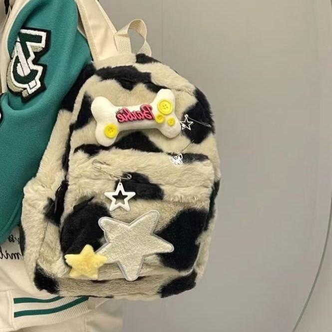 And Bone Star Decoration Plush Backpack With Large Capacity For Use Daily