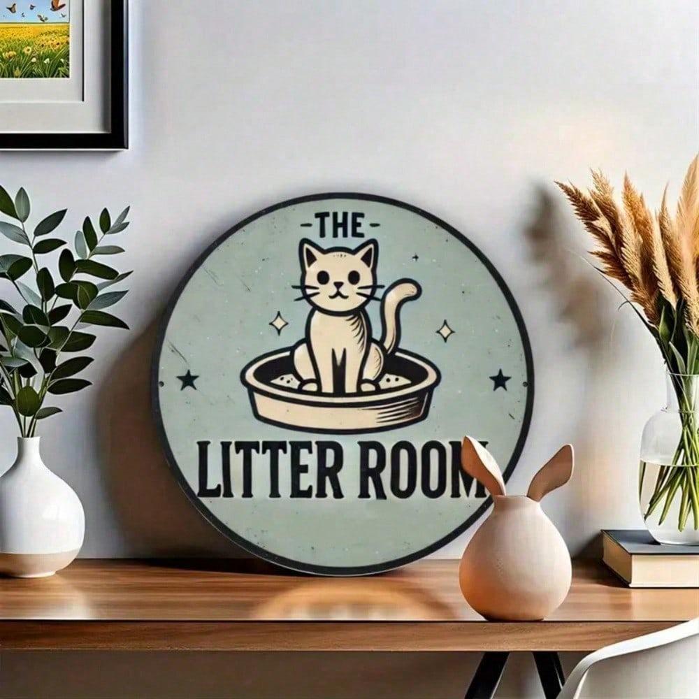 Vintage Cat Metal Tin Sign Round Wall Art Handmade 8x8 Inch For Bathroom Toilet Decor