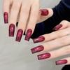 10 Pcs Dark Red Medium Square Press On Nails Handmade Reusable Fake Nails With Charms For Women