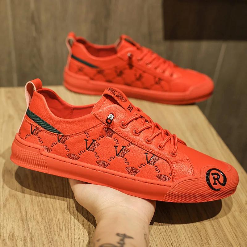 

Европейская станция Кожа Мода Мужские кроссовки Мужская обувь Мужская Тисненая Вся Мода Кожа Красная Повседневная обувь для мужчин Мужская обувь 39 красный