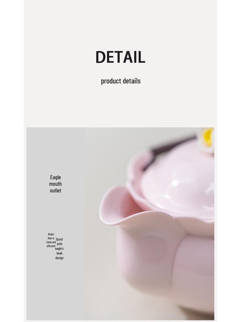 Portable Pink Flower Tea Set with Hand-Grip Pot: Home & Outdoor Quick-Brew Gongfu Set with Storage Bag