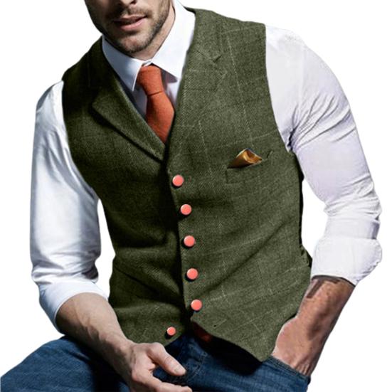 

Men Vest Turn-down Collar Sleeveless Punk Style Single-breasted Men Waistcoat for Business L зелений