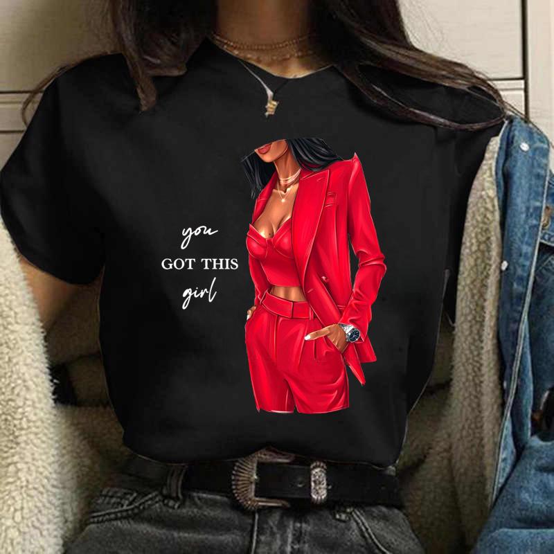 Maycaur camiseta feminina casual nova engraçada mulher negra topo t harajuku 90s moda em torno do pescoço manga curta senhora t camisa roupas